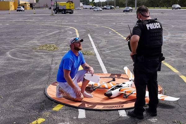 Embry-Riddle student Matthew Davis maneuvers a Censys Technologies Corporation’s Sentaero 5 drone, which was used to collect data for post-storm assessment after Hurricane Milton.