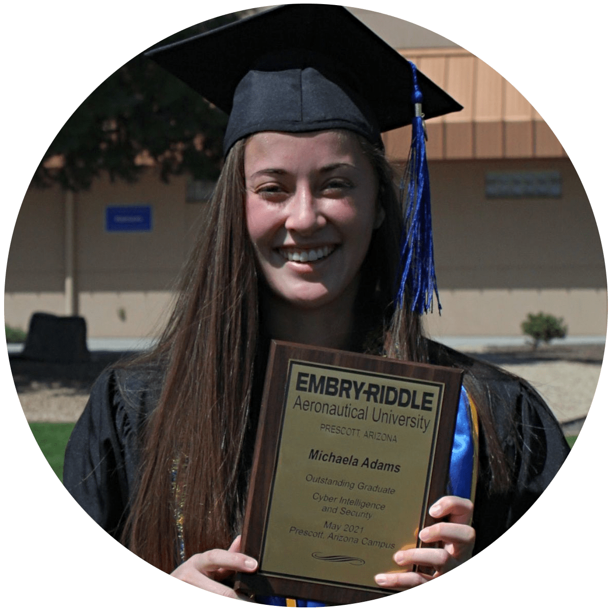 Alumna Michaela Adams graduated from Embry-Riddle's Cyber Intelligence and Security program in the Spring of 2021.