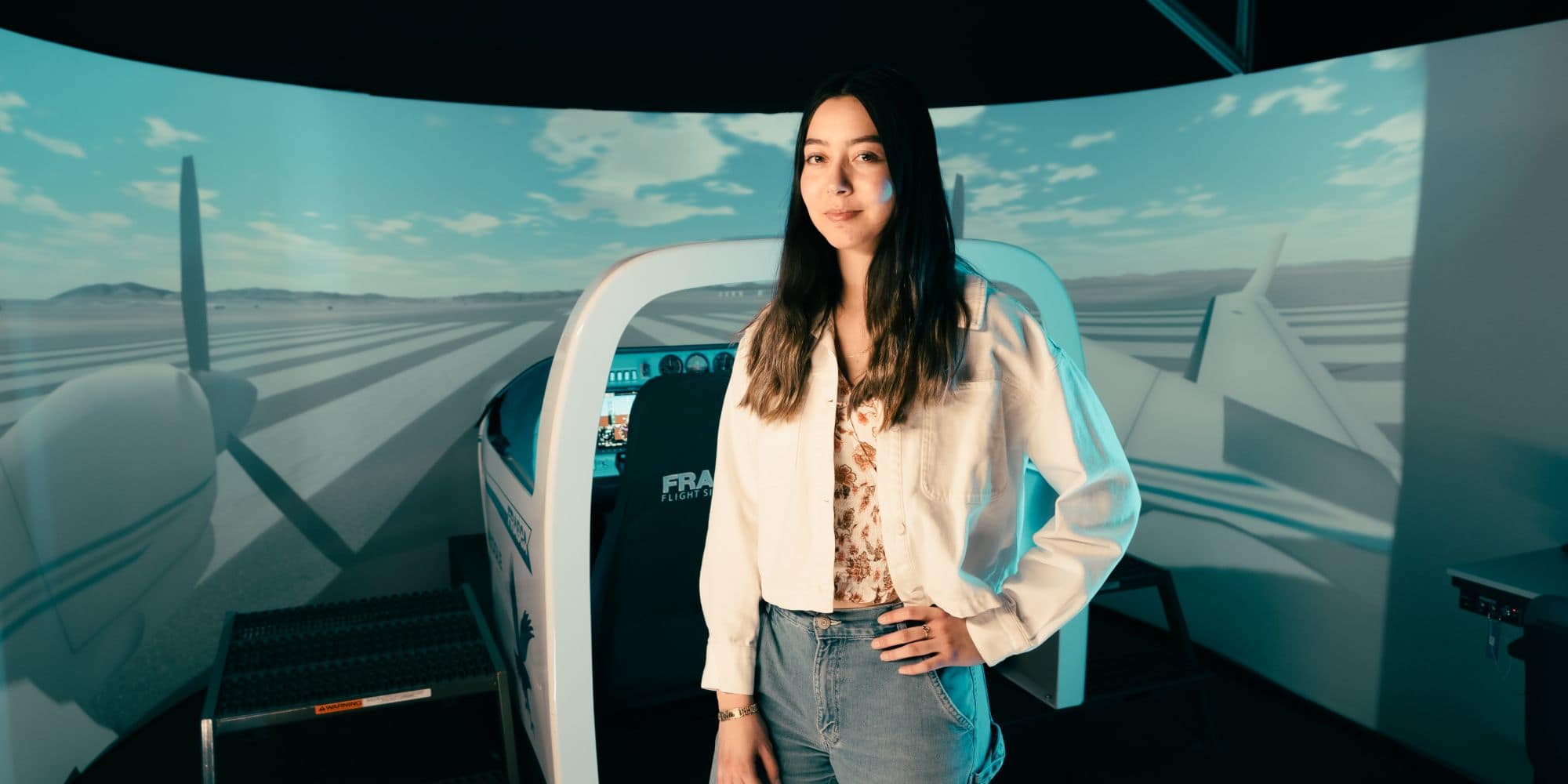 Boeing Scholar and Aeronautical Science — Fixed Wing major Giselle Angulo (‘26) is minoring in Air Traffic Control and looks forward to earning her Private Pilot’s Certificate. (Photo: Embry-Riddle / Connor McShane) 