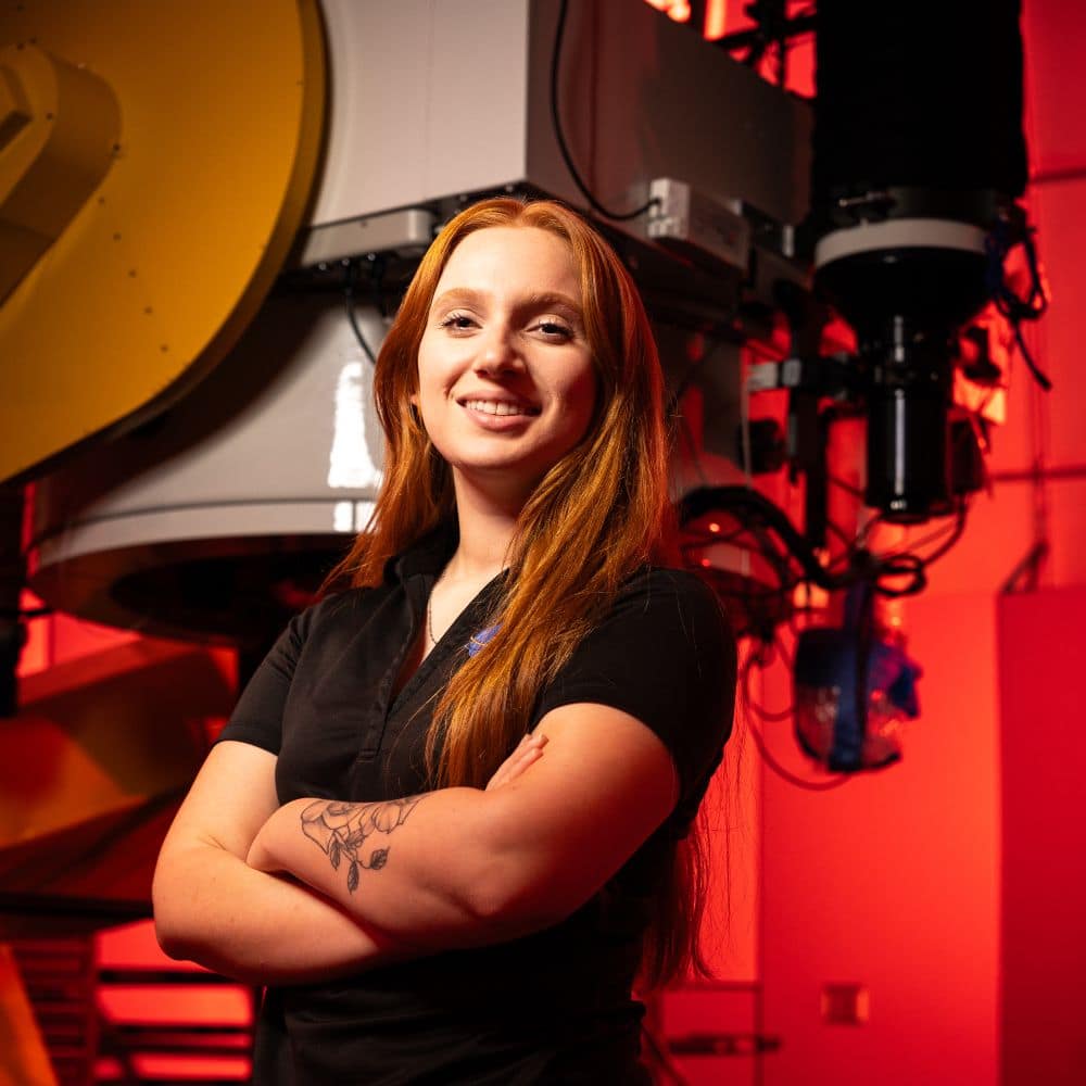 Astronomy and Astrophysics major Rhiannon Hicks stands in Embry-Riddle Aeronautical University's Daytona Beach Campus Observatory.