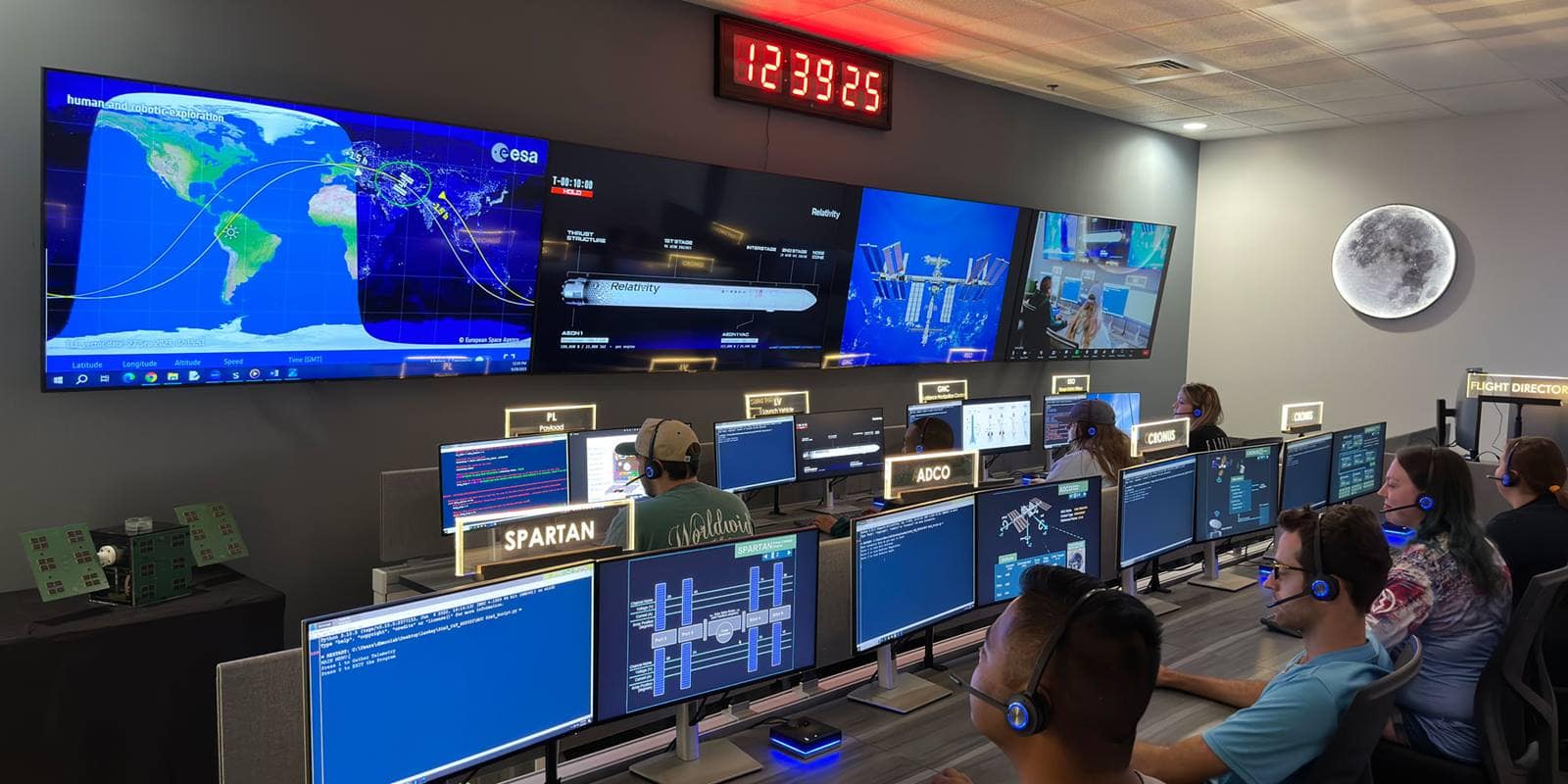 Students in a mock launch control center