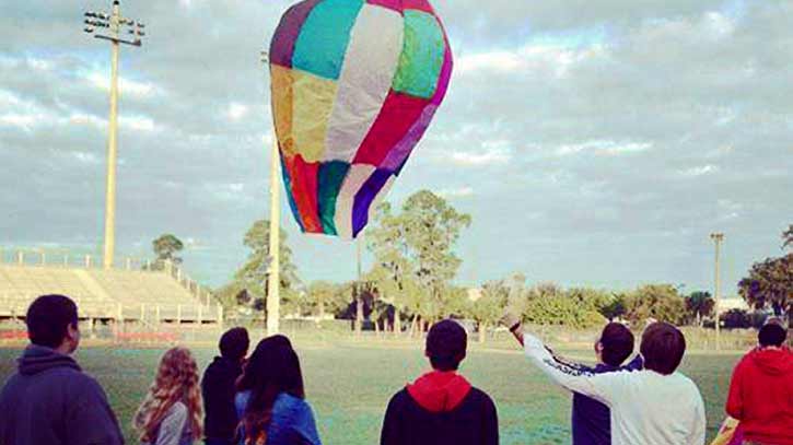 Lemon Bay High School Students in Charlotte County launch their first tethered hot air balloon.