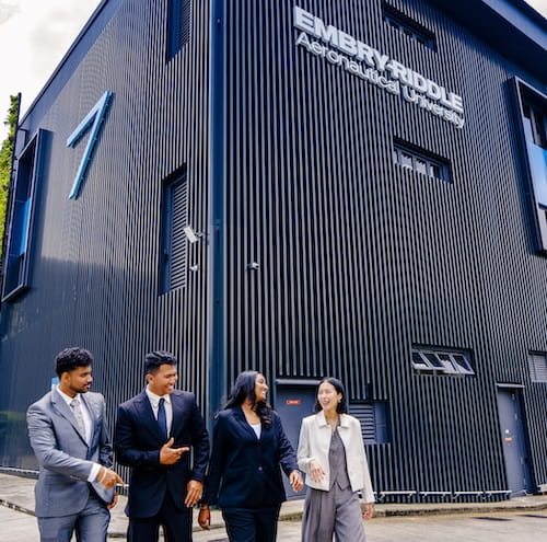 Students in front of Asia campus building