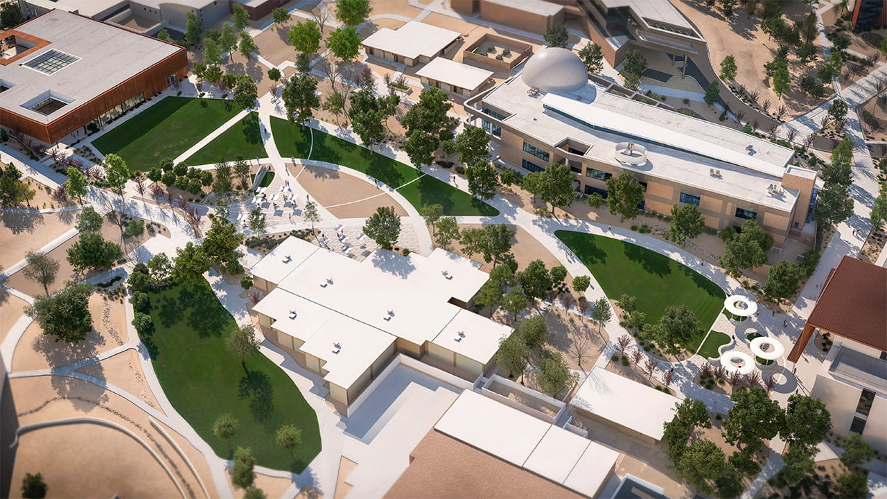 Architectural rendering of new Quad and Student Union.