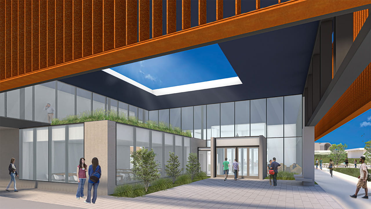 Architectural rendering of entrance to new Student Union.