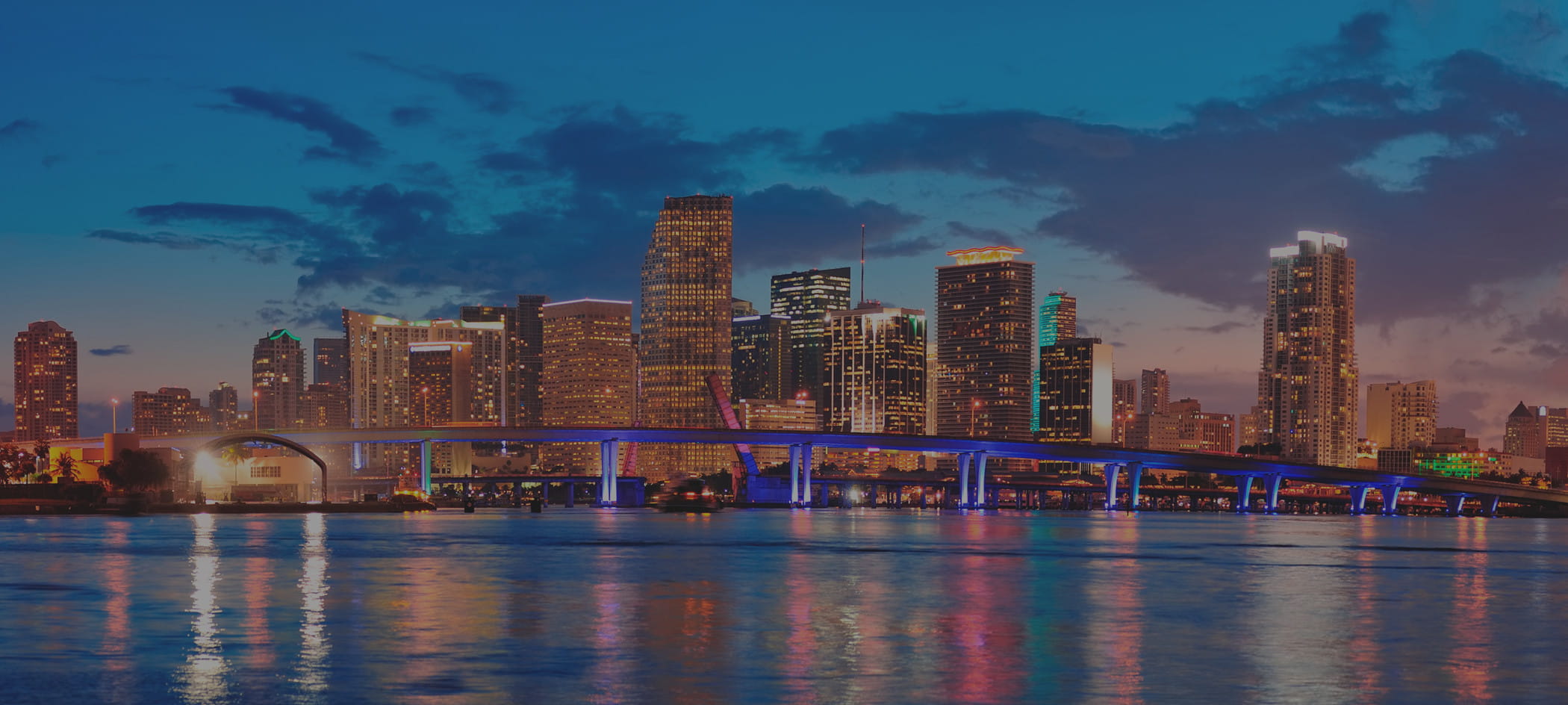 Miami skyline on the water.