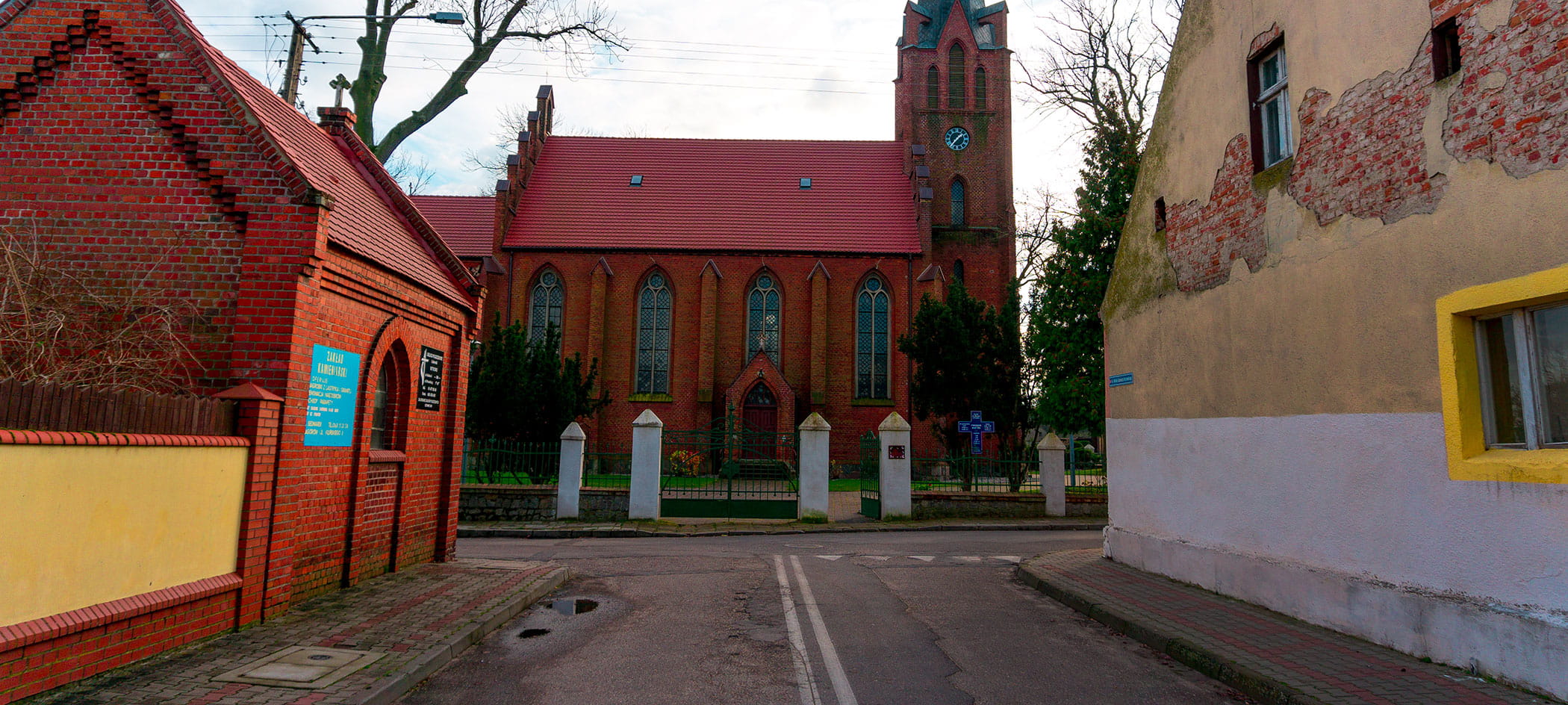 Three small community buildings.