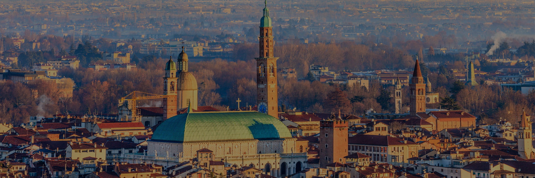 Overhead view of an Italian city.