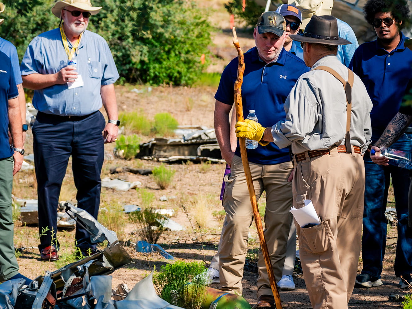 Class participants look at an aircraft crash.
