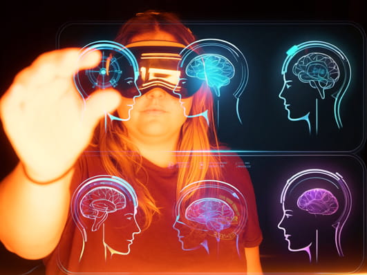 Woman uses VR during a lab project