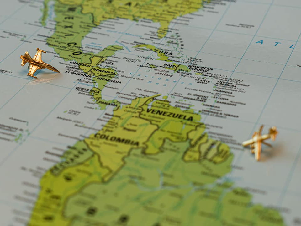 Map with plane pins