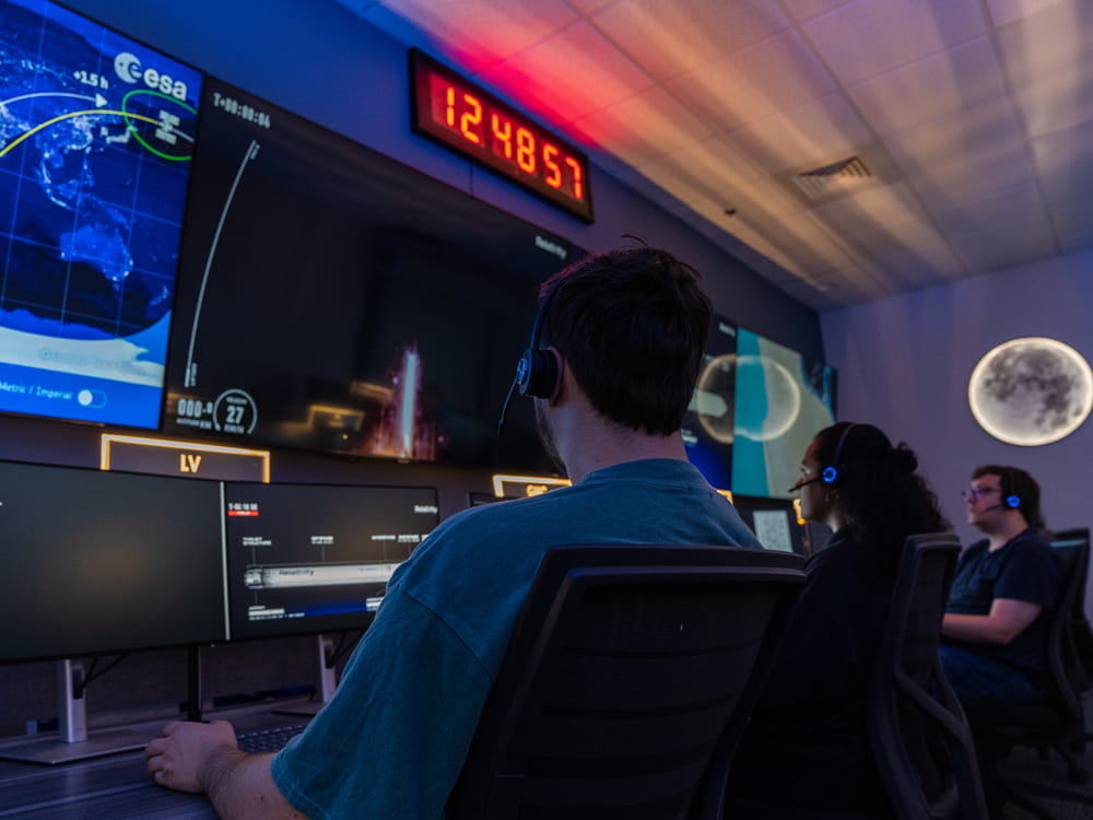 Students working in the Satellite Control Lab.