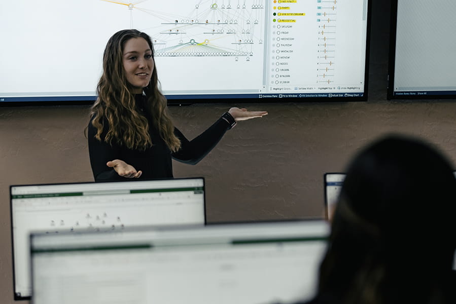 Embry-Riddle student presents data at the front of the class