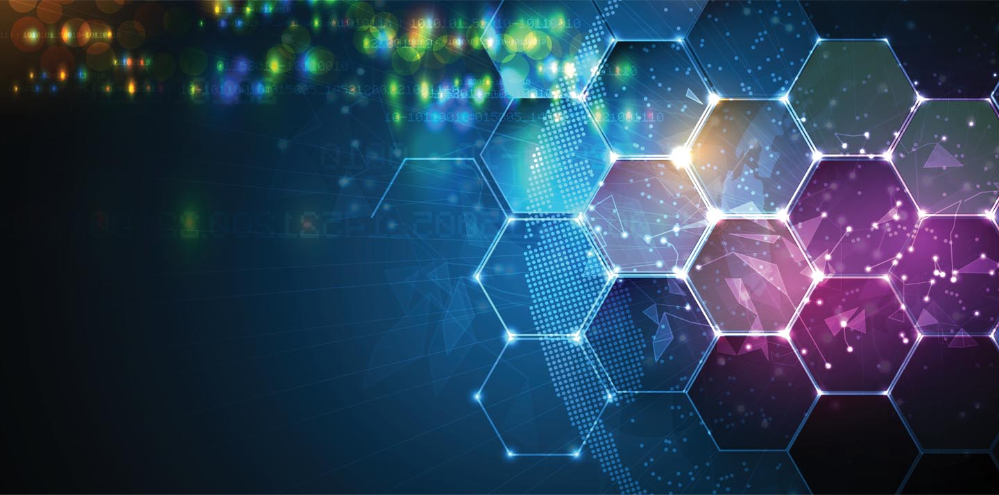 A colorful abstract with hexagon shapes.