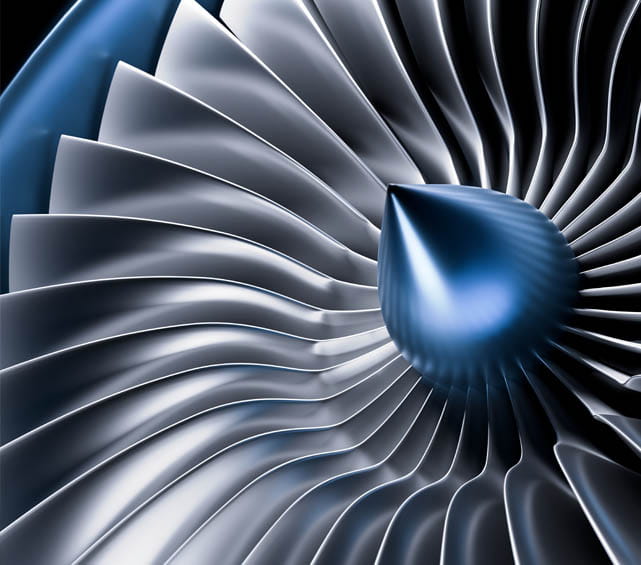 Close up of an airplane engine.