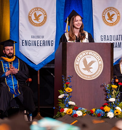 Embry-Riddle Worldwide graduate speaks during graduation