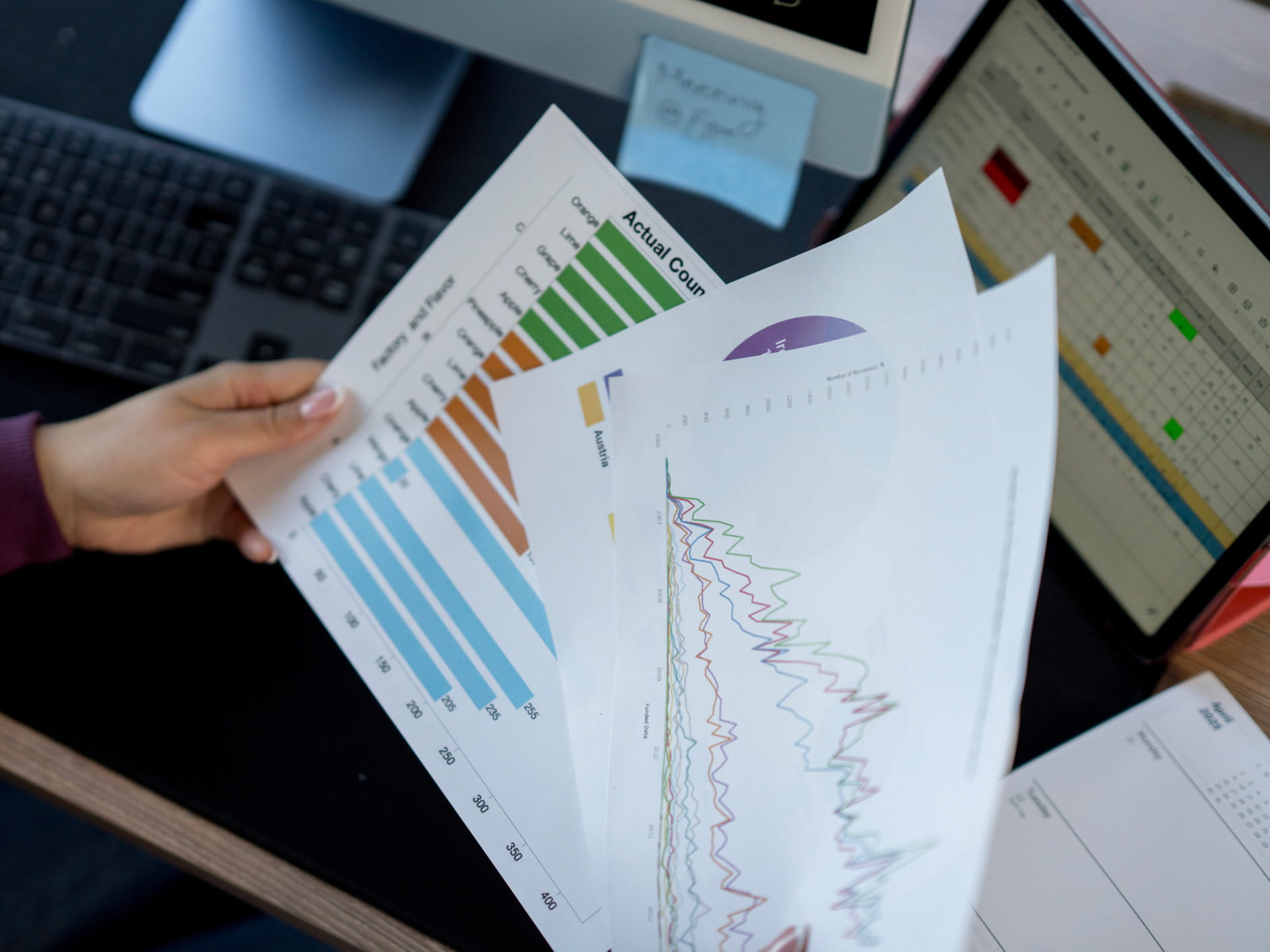 Person looking at charts on paper