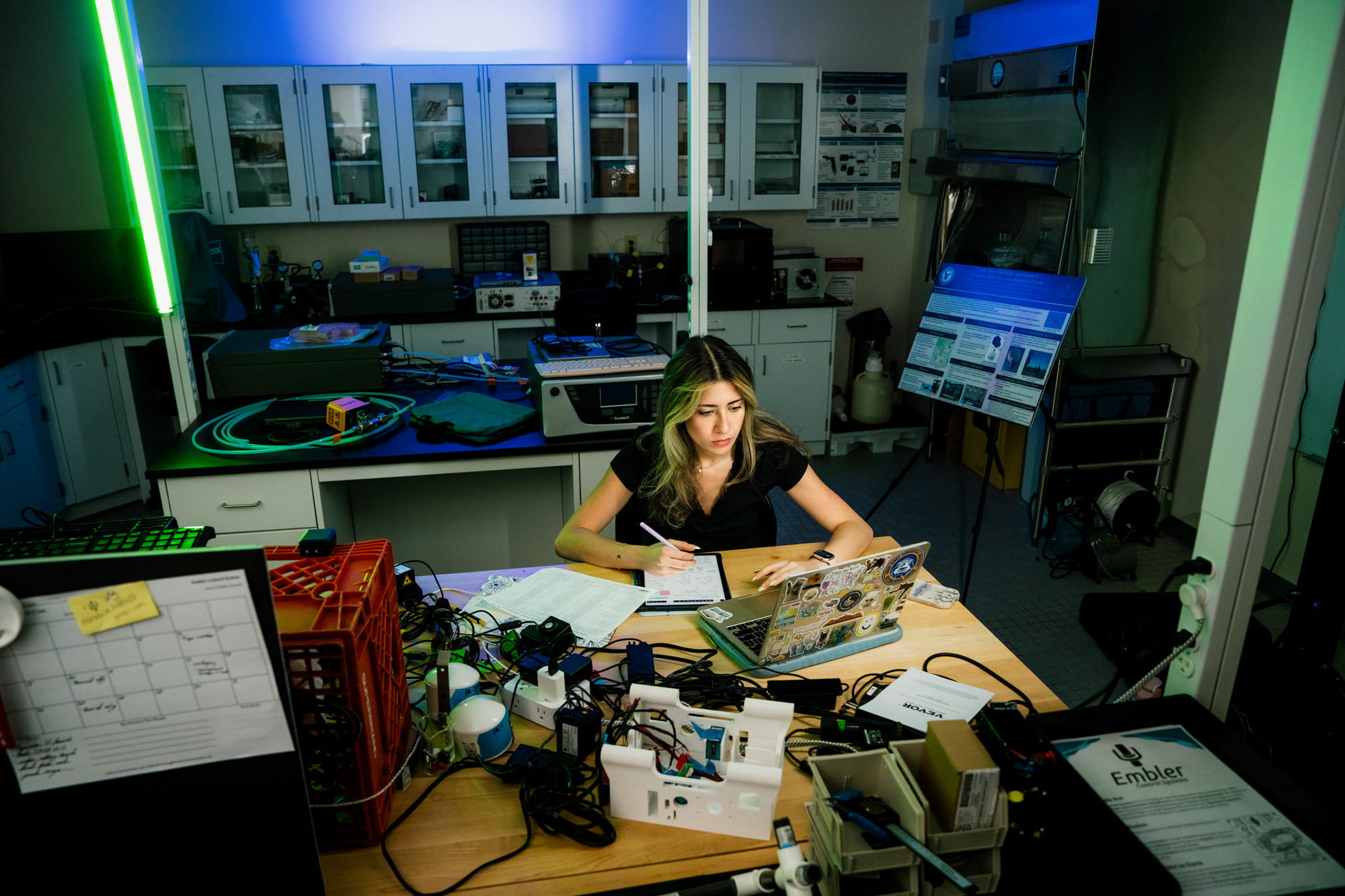 Woman working in a computer lab.