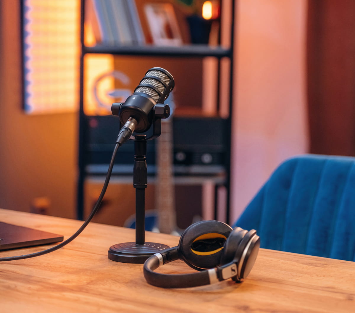 Podcast microphone on a desk