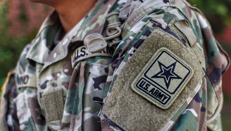 U.S. Army patch on recruit's uniform