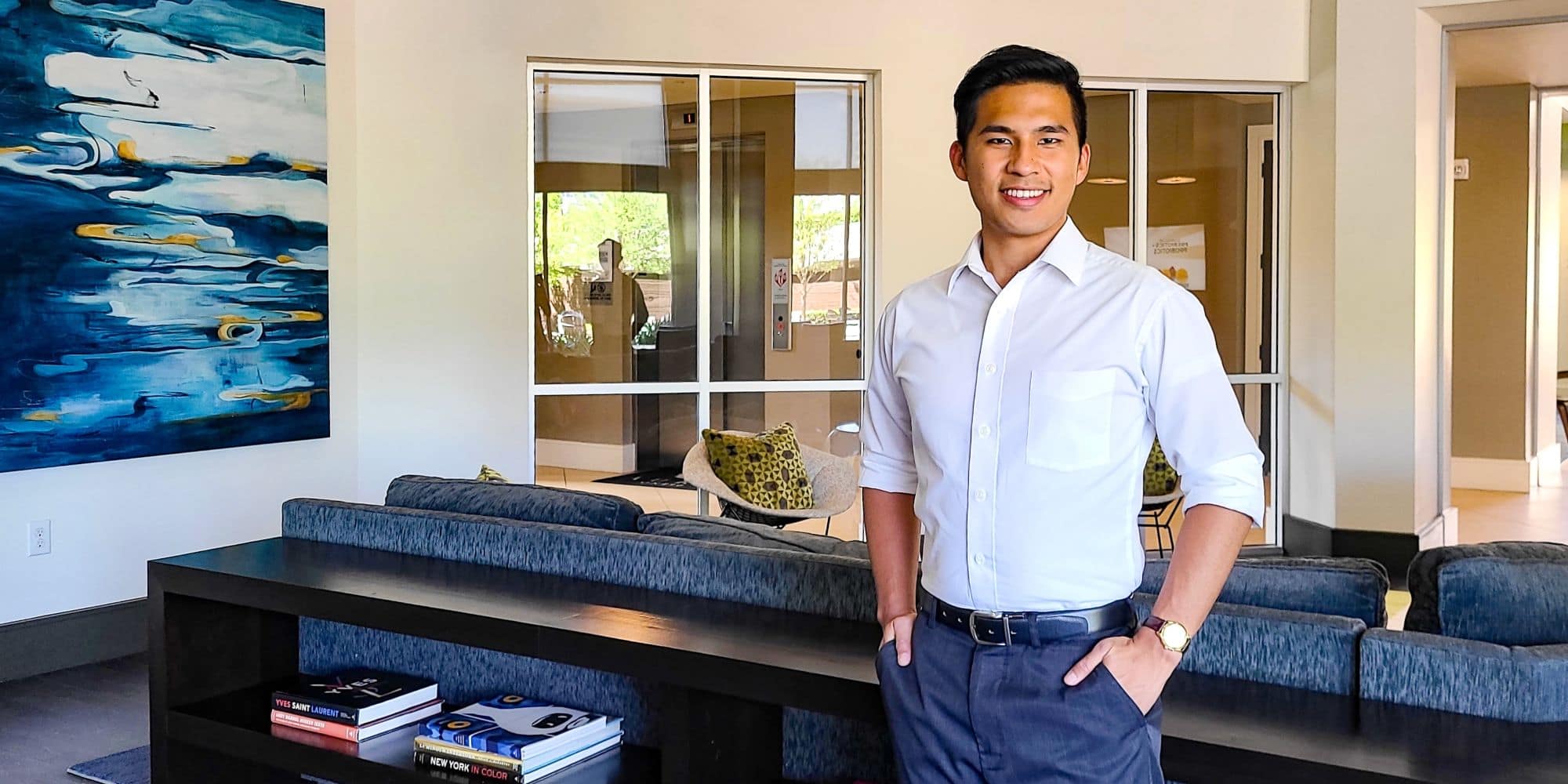 B.S. in Business Analytics student Michael Lopez inside an office. (Photo: Michael Lopez)