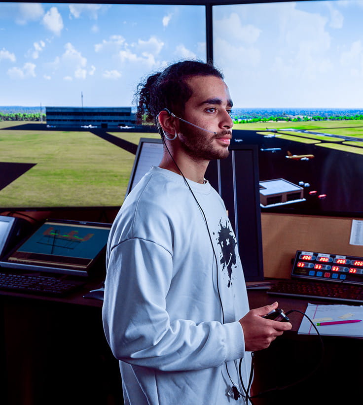 Student in the air traffic control tower.