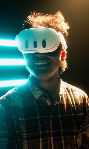 Student wearing a VR headset