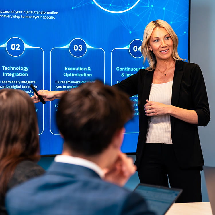 A businesswoman giving a presentation