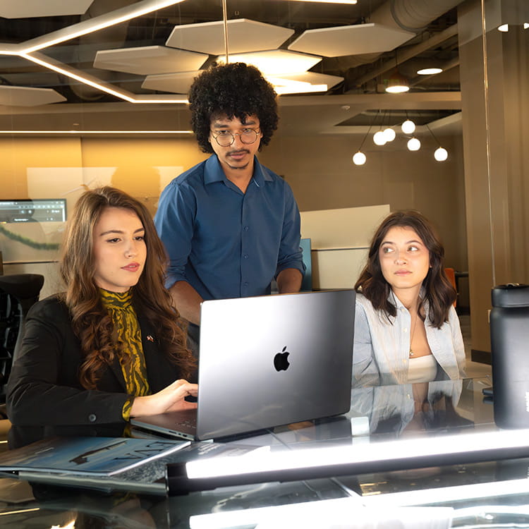 Students and interns working in a business environment