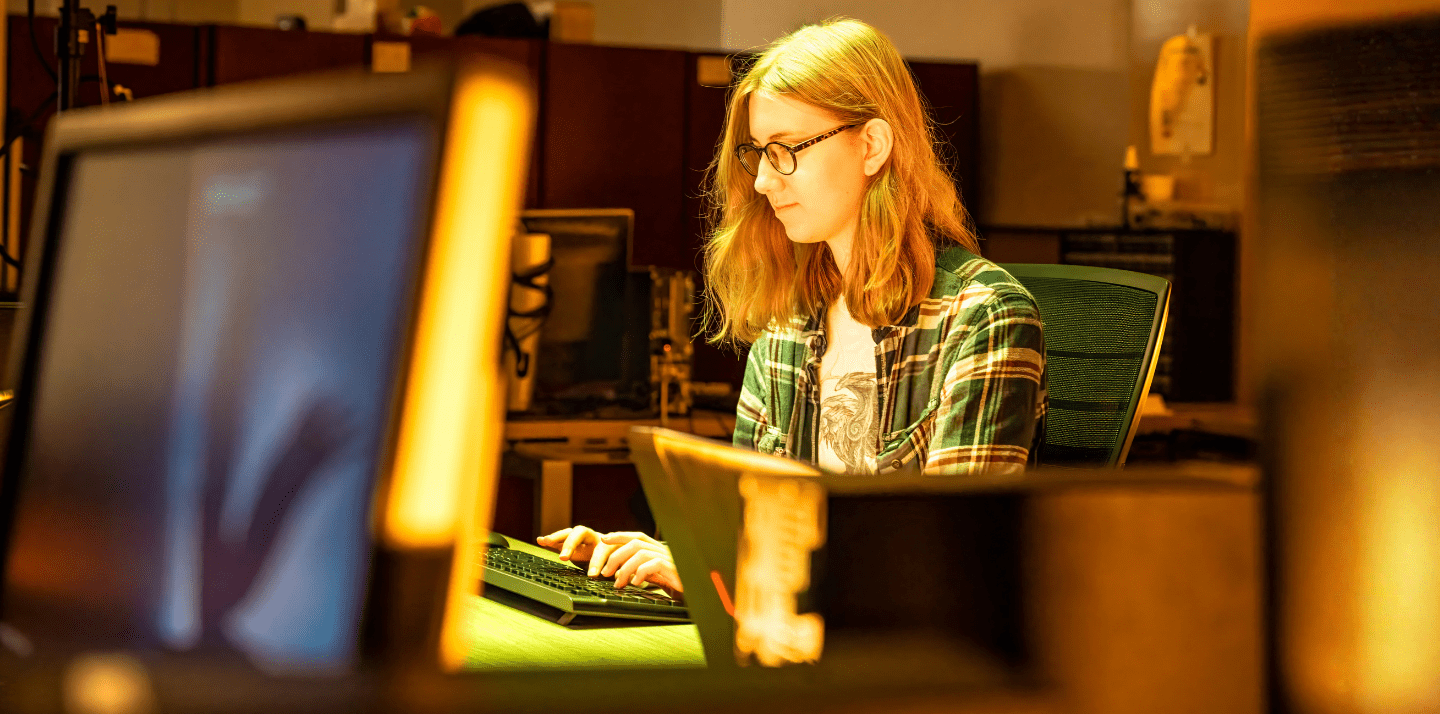 Computer Science student in the lab.