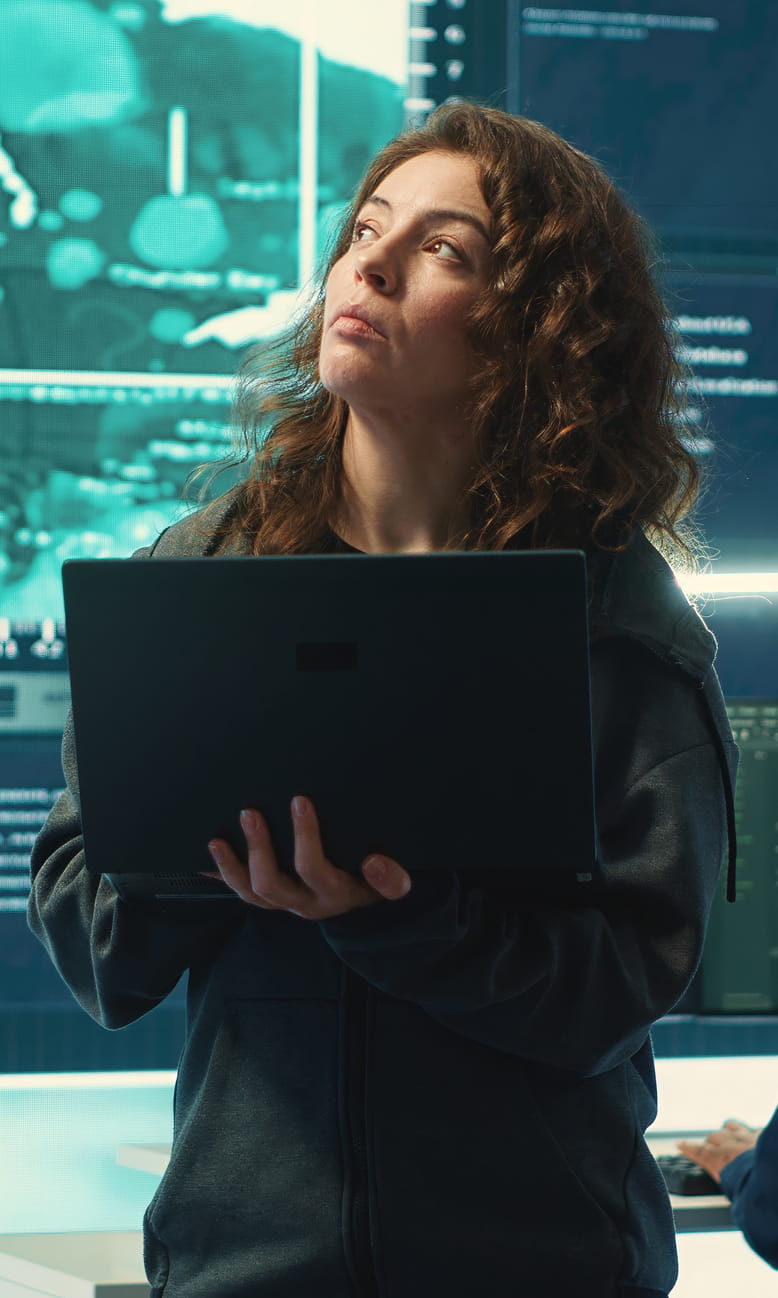 Woman in a security room