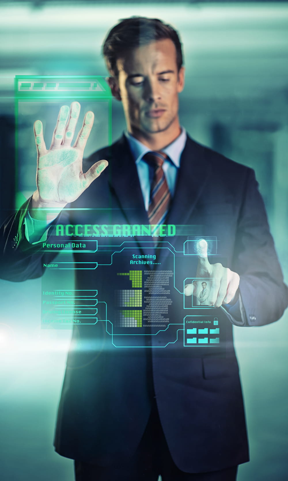 Graphic of man with a security laptop.