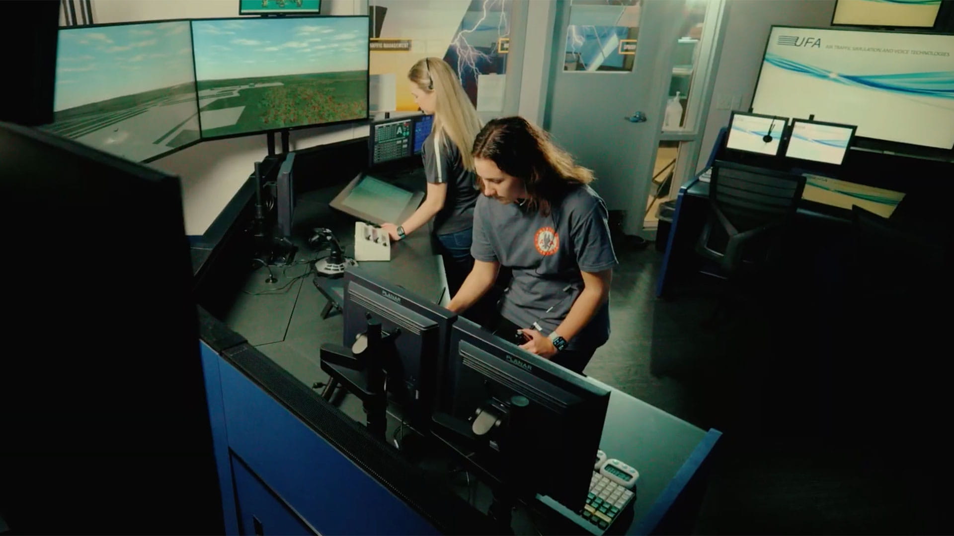 Students in a Air Traffic Control tower
