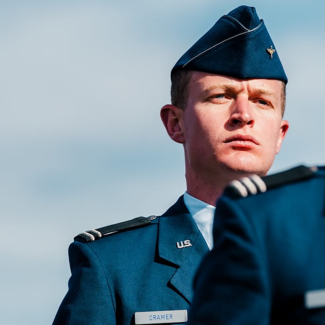 A ROTC student in formation