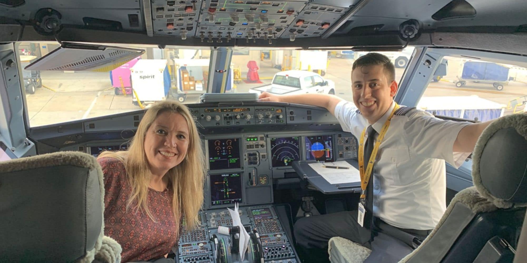 Aeronautical Science graduate Sergio Sovero, shown here on the flight deck with his mom, reflects on his journey as Delta’s youngest pilot. (Photo: Sergio Sovero)