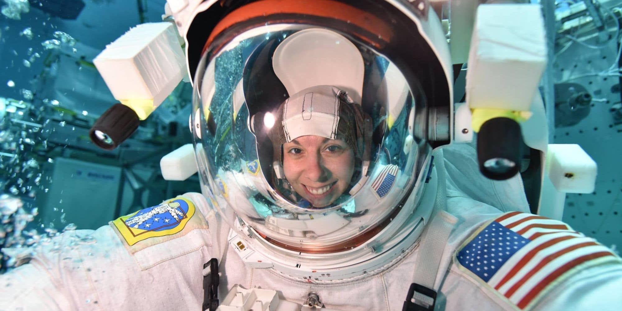 Systems Engineering student Lauren Maples in the NASA Neutral Buoyancy Laboratory in Houston, Texas. (Photo: Lauren Maples)