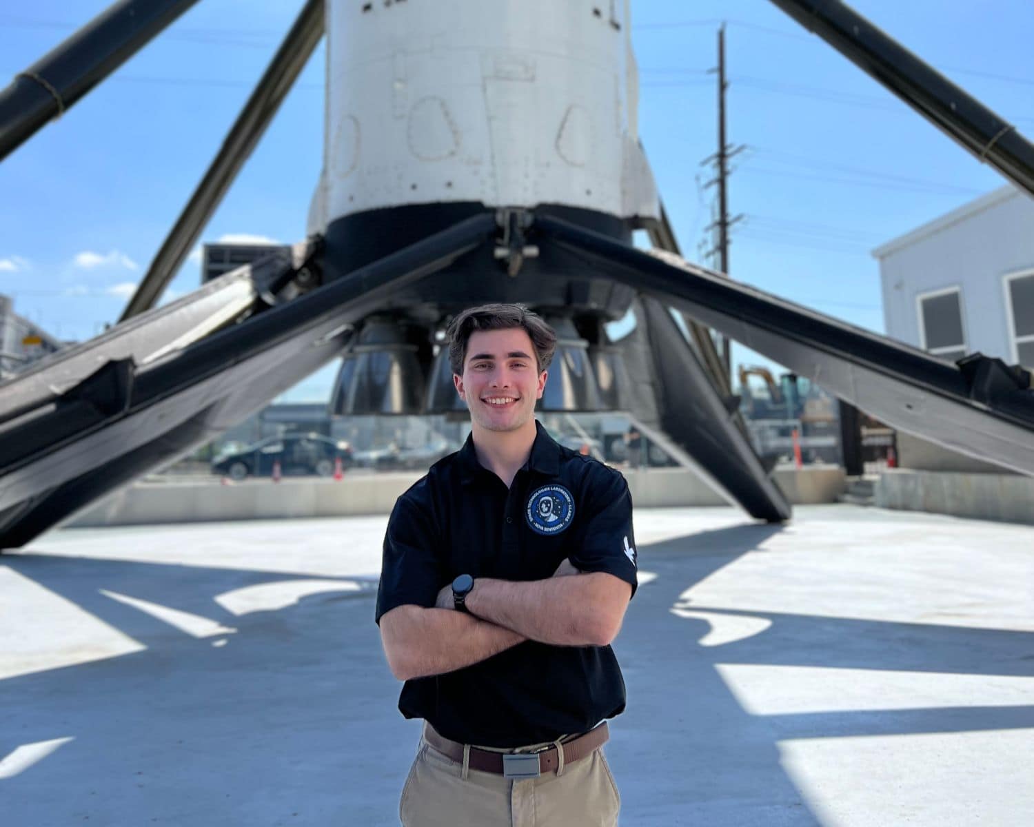 Jarred Jordan, here in front of a rocket, has set himself apart by earning an Astronaut Scholar Award and the Outstanding Undergraduate Researcher of the Year. (Photo: Jarred Jordan)