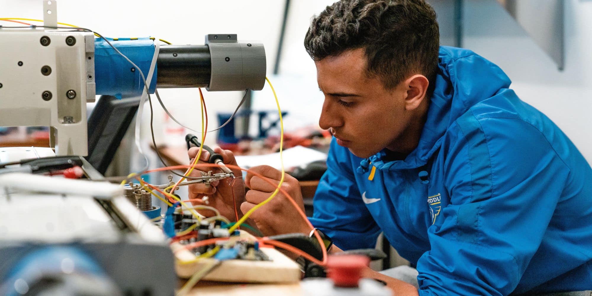 An engineering student works on a capstone project in the Robotics Lab. (Embry-Riddle / Connor McShane)
