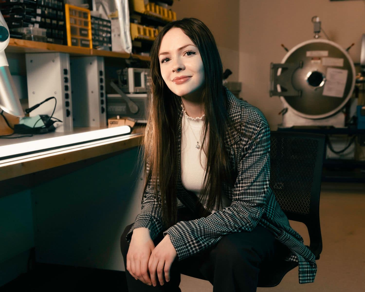 Hailey Murray in the EagleSat Lab on the Prescott Campus (Photo: Embry Riddle / Connor McShane)