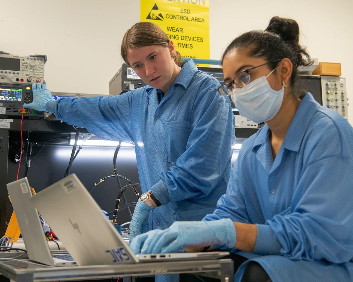 Kaley Eaton and her NASA mentor testing the Digitizer Card for Project Dragon/SQRLi. (Photo: Kaley Eaton)