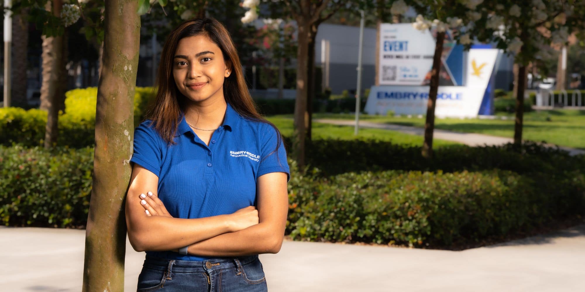 Tahmina Tisha on Embry‑Riddle's Daytona Beach Campus. (Photo: Embry‑Riddle / Bill Fredette-Huffman)