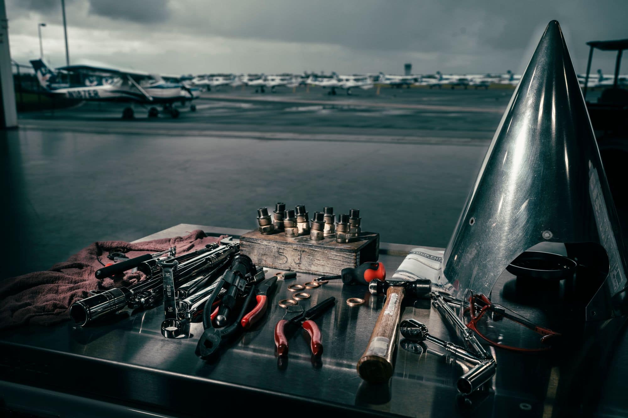 A view looking out the door of the Fleet Maintenance Hangar toward the Flight Line at the Daytona Beach Campus. (Photo: Embry-Riddle / Bill Fredette-Huffman)