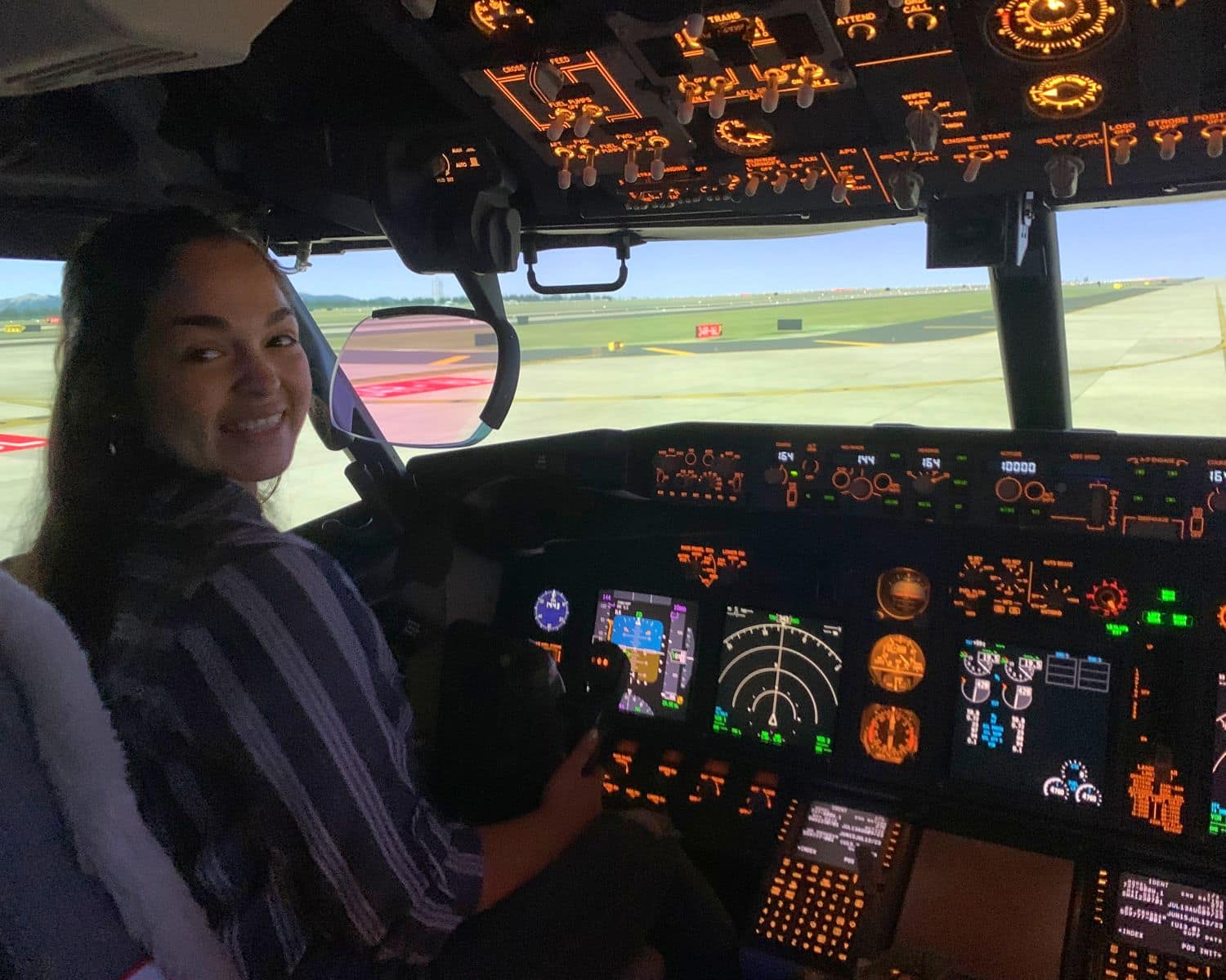 Embry-Riddle student Mia Hamlin on the flight deck of a Southwest plane. (Photo: Mia Hamlin)