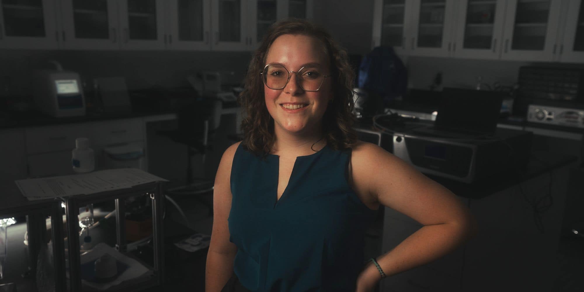 Megan Neuman in the SEEL Lab on Embry‑Riddle's Daytona Beach campus. (Photo: Embry‑Riddle / Joey Harrison)
