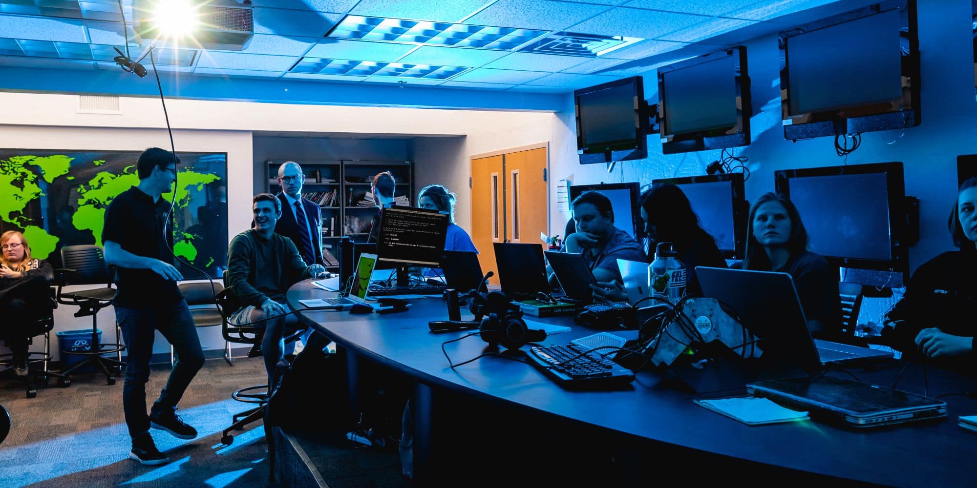 Global Security and Intelligence Studies class exercises where students conduct practical emergency response drills using software simulation programs developed by the Federal Emergency Management Agency.