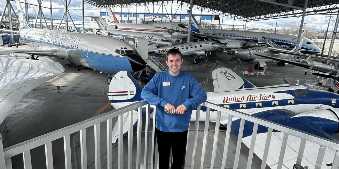 Aviation Business Administration major Timothy Gelfer enjoys the Boeing Museum during a recent visit to Seattle with the AAAE. (Photo: Timothy Gelfer)