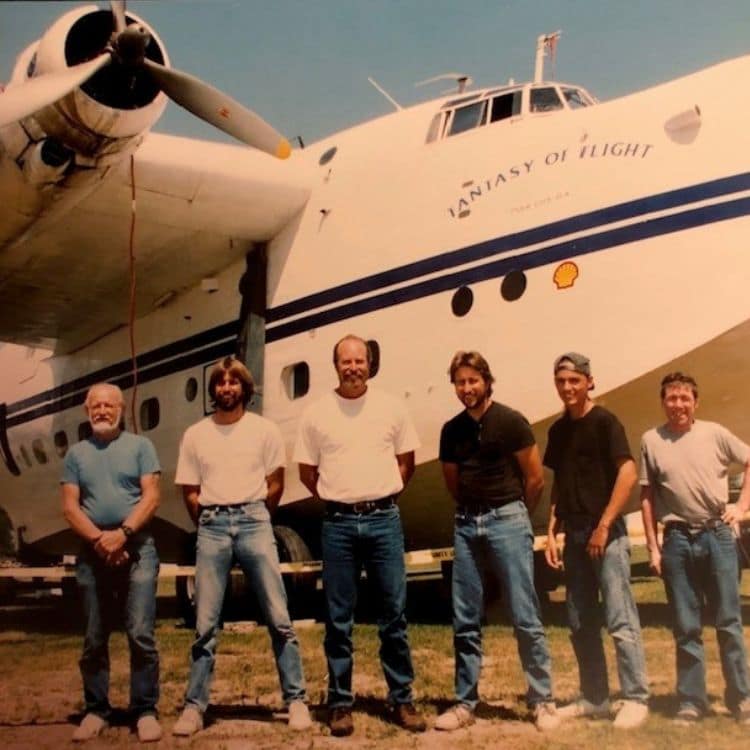 Stecewycz and some fellow employees after flying the Short Sunderland flying boat across the Atlantic Ocean. 