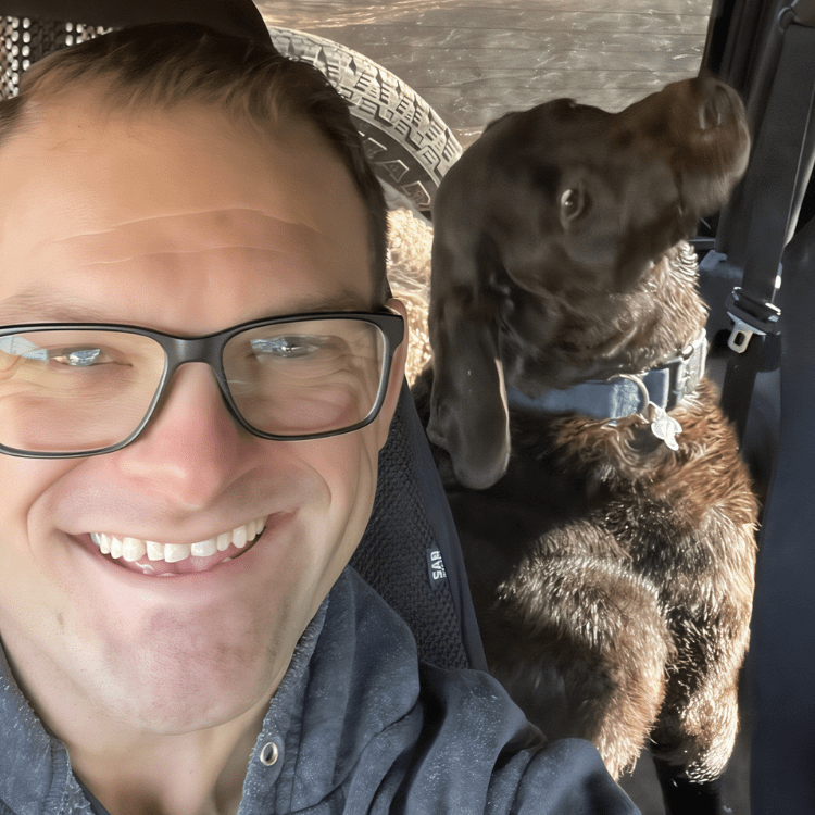 Chase Miner and a brown dog.