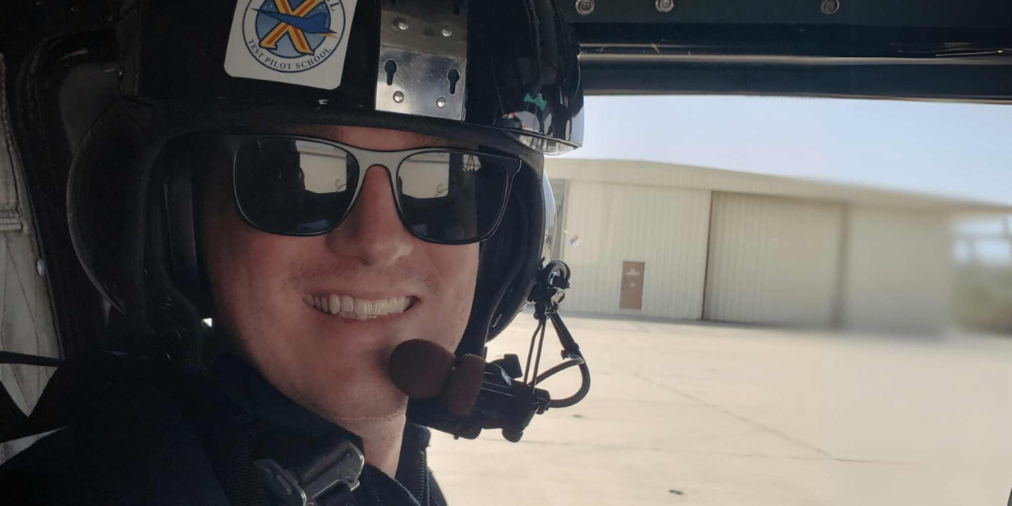 Joe, piloting an aircraft.