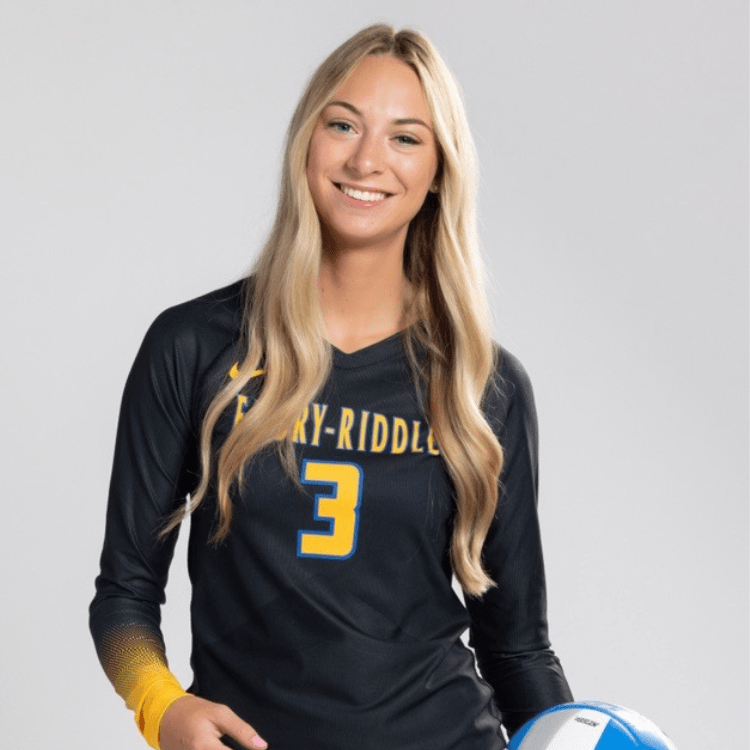 Embry‑Riddle prides itself on the excellence of its student-athletes, and volleyball player Kelly Hansen can add flight instructor and aviation researcher to her credits. (Photo: Valerie Fox)